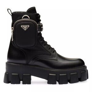 PRADA Monolith Leather and Re-Nylon Boots with Pouch | Size 38.5 IT